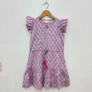Eyelet & Ivy Flutter Sleeve 100% cotton block print Girls Sz XS grey pink blue